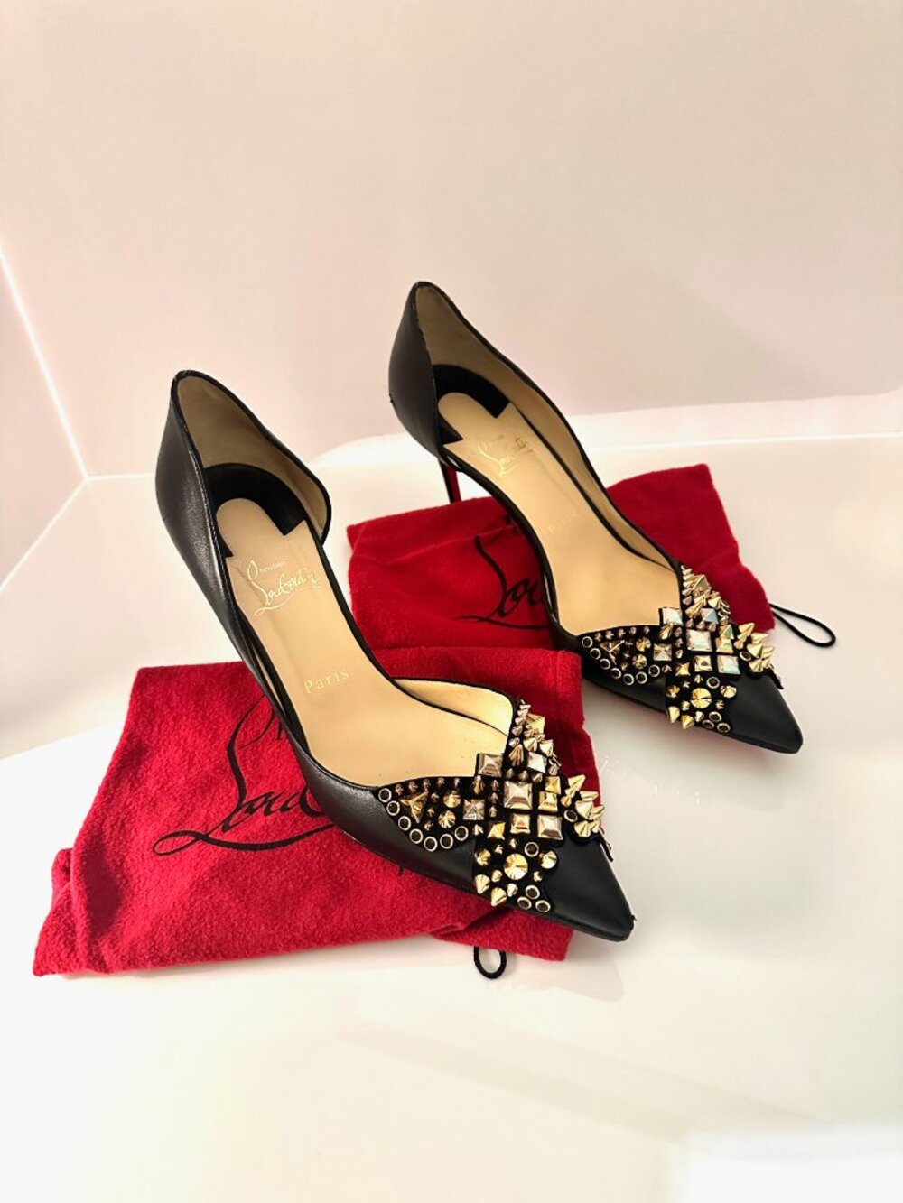 CHRISTIAN LOUBOUTIN Studded Farfaclou D'orsay Heels, Size IT 40/US 10